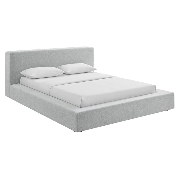 Modway Furniture Luma Chenille Queen Bed Tall Padded Headboard No Box Spring Needed Modern Bedroom Light Gray Fabric MOD-7305-HLG
