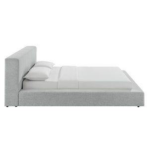 Modway Furniture Luma Chenille Queen Bed Tall Padded Headboard No Box Spring Needed Modern Bedroom Light Gray Fabric MOD-7305-HLG