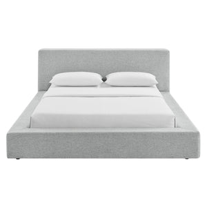 Modway Furniture Luma Chenille Queen Bed Tall Padded Headboard No Box Spring Needed Modern Bedroom Light Gray Fabric MOD-7305-HLG