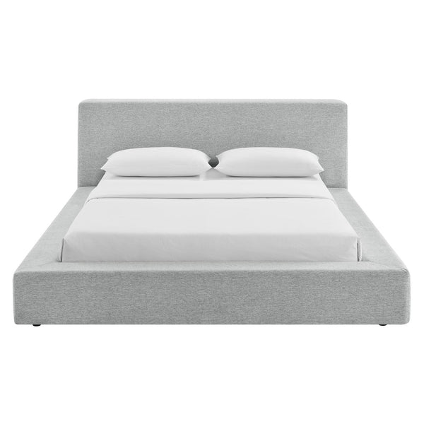 Modway Furniture Luma Chenille Queen Bed Tall Padded Headboard No Box Spring Needed Modern Bedroom Light Gray Fabric MOD-7305-HLG
