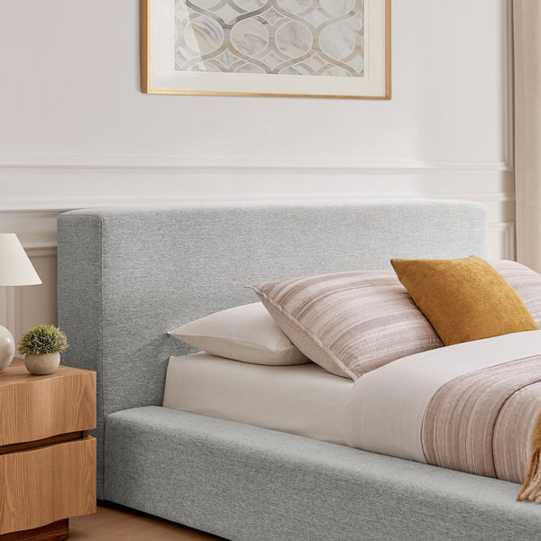 Modway Furniture Luma Chenille Queen Bed Tall Padded Headboard No Box Spring Needed Modern Bedroom Light Gray Fabric MOD-7305-HLG