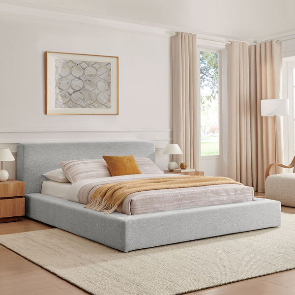 Modway Furniture Luma Chenille Queen Bed Tall Padded Headboard No Box Spring Needed Modern Bedroom Light Gray Fabric MOD-7305-HLG