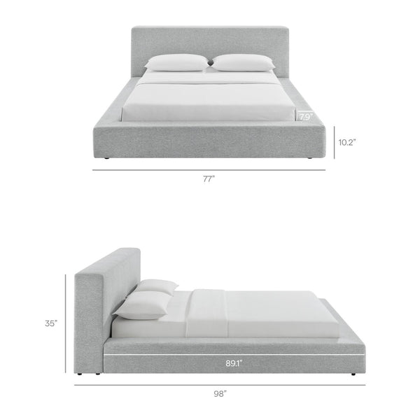 Modway Furniture Luma Chenille Queen Bed Tall Padded Headboard No Box Spring Needed Modern Bedroom Light Gray Fabric MOD-7305-HLG