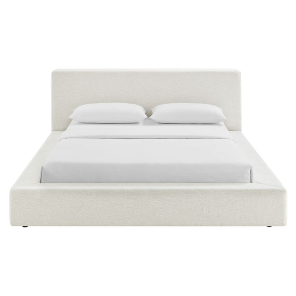 Modway Furniture Luma Chenille Upholstered King Bed Padded Headboard Low Profile Modern Frame Ivory Fabric MOD-7306-HEI