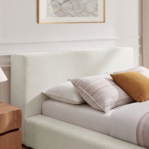 Modway Furniture Luma Chenille Upholstered King Bed Padded Headboard Low Profile Modern Frame Ivory Fabric MOD-7306-HEI