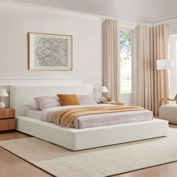 Modway Furniture Luma Chenille Upholstered King Bed Padded Headboard Low Profile Modern Frame Ivory Fabric MOD-7306-HEI
