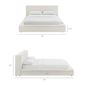 Modway Furniture Luma Chenille Upholstered King Bed Padded Headboard Low Profile Modern Frame Ivory Fabric MOD-7306-HEI