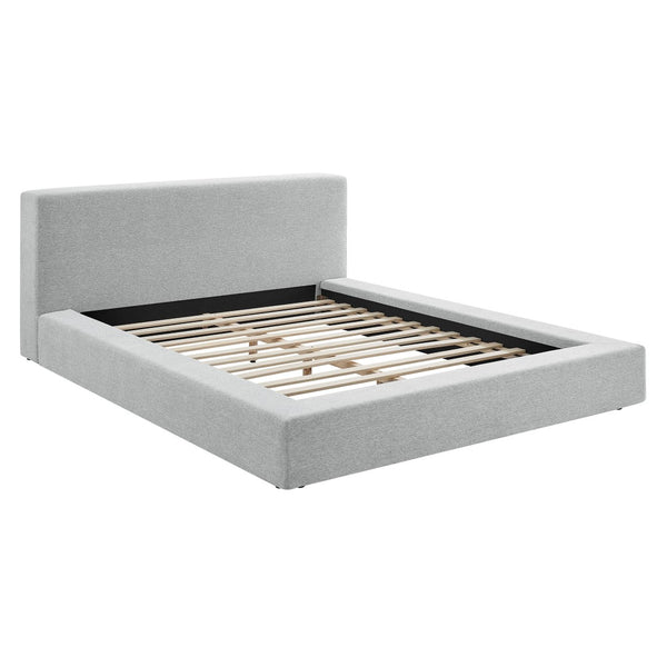 Modway Furniture Luma Chenille Upholstered King Bed Padded Headboard Low Profile Modern Frame Light Gray Fabric MOD-7306-HLG