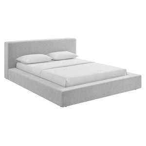 Modway Furniture Luma Chenille Upholstered King Bed Padded Headboard Low Profile Modern Frame Light Gray Fabric MOD-7306-HLG