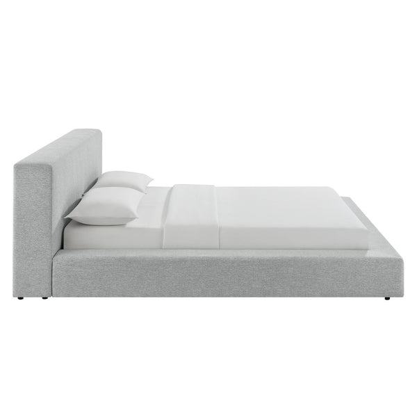 Modway Furniture Luma Chenille Upholstered King Bed Padded Headboard Low Profile Modern Frame Light Gray Fabric MOD-7306-HLG