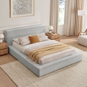 Modway Furniture Luma Chenille Upholstered King Bed Padded Headboard Low Profile Modern Frame Light Gray Fabric MOD-7306-HLG