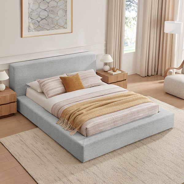 Modway Furniture Luma Chenille Upholstered King Bed Padded Headboard Low Profile Modern Frame Light Gray Fabric MOD-7306-HLG