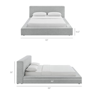 Modway Furniture Luma Chenille Upholstered King Bed Padded Headboard Low Profile Modern Frame Light Gray Fabric MOD-7306-HLG