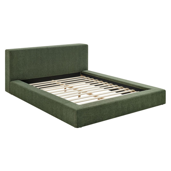 Modway Furniture Luma Chenille Queen Bed Soft Upholstered Frame with Tall Padded Headboard for Bedroom Eucalyptus MOD-7307-EUC