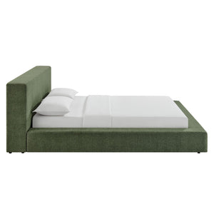 Modway Furniture Luma Chenille Queen Bed Soft Upholstered Frame with Tall Padded Headboard for Bedroom Eucalyptus MOD-7307-EUC