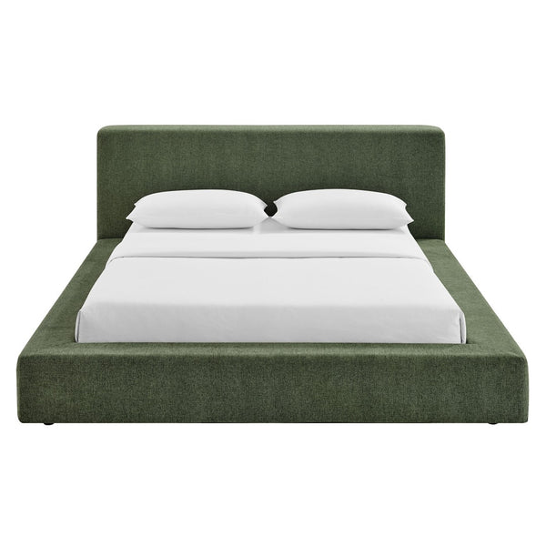 Modway Furniture Luma Chenille Queen Bed Soft Upholstered Frame with Tall Padded Headboard for Bedroom Eucalyptus MOD-7307-EUC