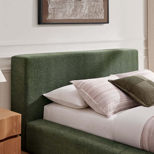 Modway Furniture Luma Chenille Queen Bed Soft Upholstered Frame with Tall Padded Headboard for Bedroom Eucalyptus MOD-7307-EUC
