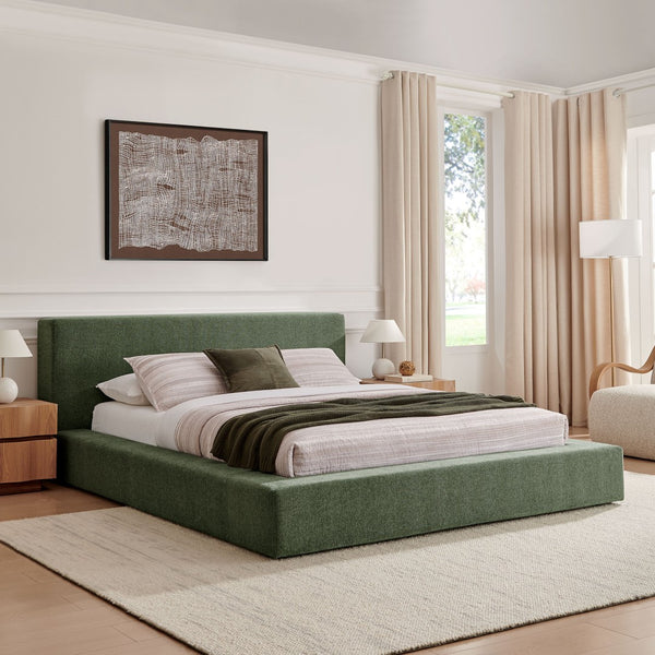 Modway Furniture Luma Chenille Queen Bed Soft Upholstered Frame with Tall Padded Headboard for Bedroom Eucalyptus MOD-7307-EUC