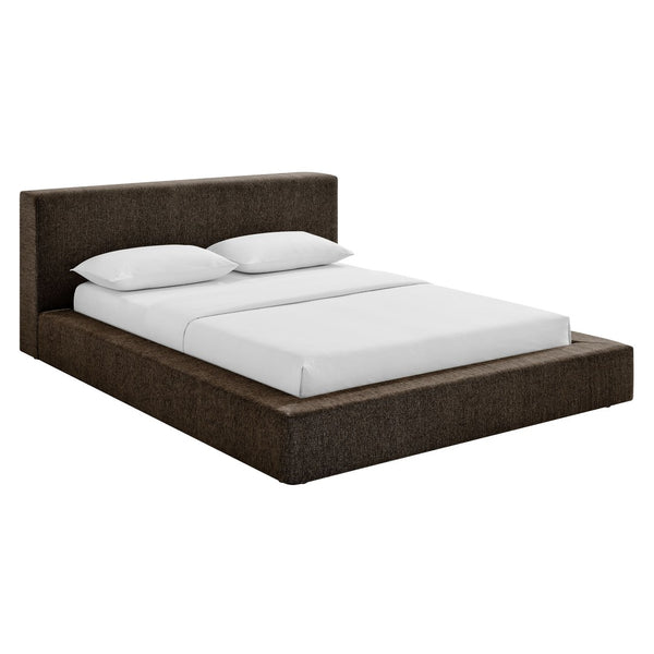 Modway Furniture Luma Chenille Queen Bed Soft Upholstered Frame with Tall Padded Headboard for Bedroom Java MOD-7307-JAV