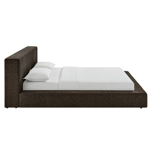Modway Furniture Luma Chenille Queen Bed Soft Upholstered Frame with Tall Padded Headboard for Bedroom Java MOD-7307-JAV
