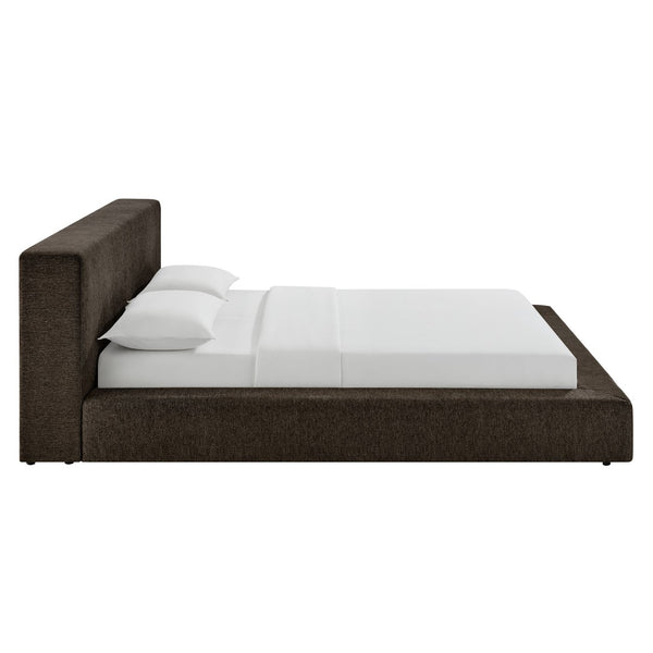 Modway Furniture Luma Chenille Queen Bed Soft Upholstered Frame with Tall Padded Headboard for Bedroom Java MOD-7307-JAV