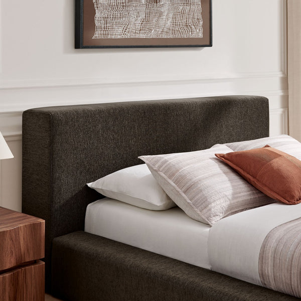 Modway Furniture Luma Chenille Queen Bed Soft Upholstered Frame with Tall Padded Headboard for Bedroom Java MOD-7307-JAV