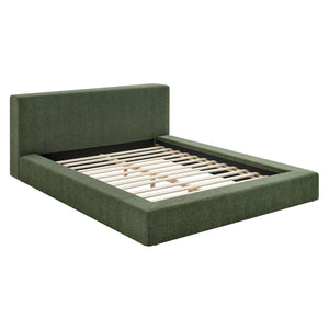 Modway Furniture Luma Chenille Upholstered King Bed Padded Headboard Low Profile Contemporary Frame Eucalyptus MOD-7308-EUC
