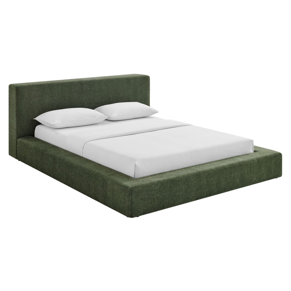 Modway Furniture Luma Chenille Upholstered King Bed Padded Headboard Low Profile Contemporary Frame Eucalyptus MOD-7308-EUC