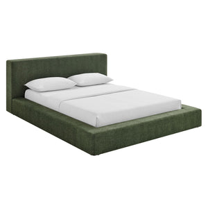 Modway Furniture Luma Chenille Upholstered King Bed Padded Headboard Low Profile Contemporary Frame Eucalyptus MOD-7308-EUC