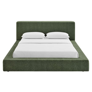Modway Furniture Luma Chenille Upholstered King Bed Padded Headboard Low Profile Contemporary Frame Eucalyptus MOD-7308-EUC
