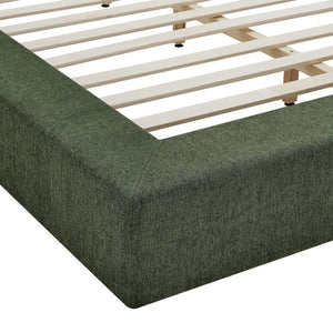 Modway Furniture Luma Chenille Upholstered King Bed Padded Headboard Low Profile Contemporary Frame Eucalyptus MOD-7308-EUC