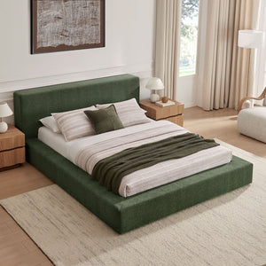 Modway Furniture Luma Chenille Upholstered King Bed Padded Headboard Low Profile Contemporary Frame Eucalyptus MOD-7308-EUC