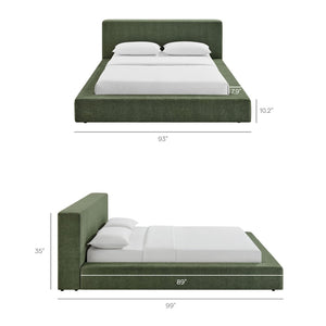 Modway Furniture Luma Chenille Upholstered King Bed Padded Headboard Low Profile Contemporary Frame Eucalyptus MOD-7308-EUC