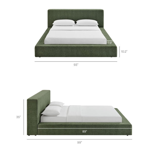Modway Furniture Luma Chenille Upholstered King Bed Padded Headboard Low Profile Contemporary Frame Eucalyptus MOD-7308-EUC