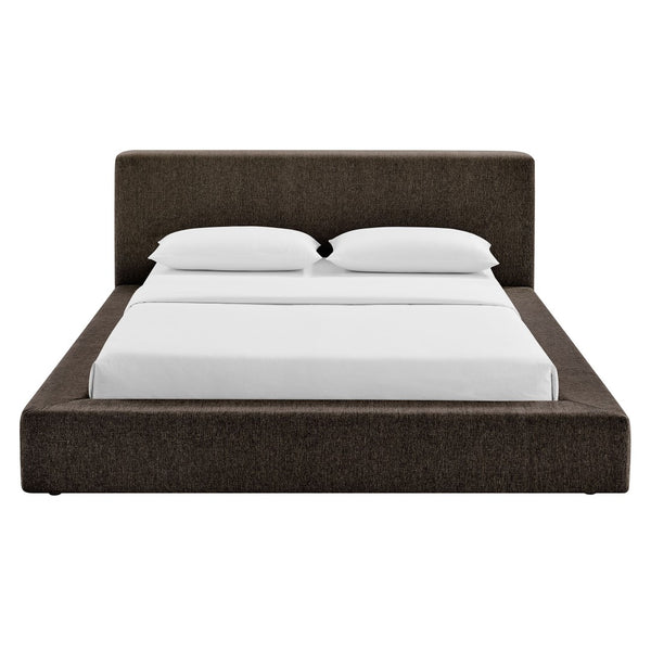 Modway Furniture Luma Chenille Upholstered King Bed Padded Headboard Low Profile Contemporary Frame Java MOD-7308-JAV