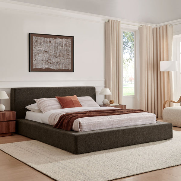 Modway Furniture Luma Chenille Upholstered King Bed Padded Headboard Low Profile Contemporary Frame Java MOD-7308-JAV