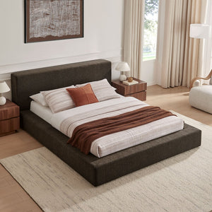Modway Furniture Luma Chenille Upholstered King Bed Padded Headboard Low Profile Contemporary Frame Java MOD-7308-JAV