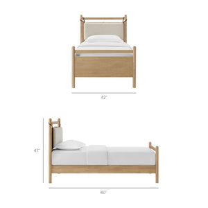 Modway Furniture Leni Twin Wood Platform Bed Fabric Panel Headboard Faux Leather Straps Warm Tones Light Oak Heathered Ivory MOD-7309-LOA-HEI