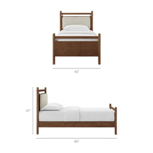 Modway Furniture Leni Twin Wood Platform Bed Fabric Panel Headboard Faux Leather Straps Warm Tones Walnut Heathered Ivory MOD-7309-WAL-HEI
