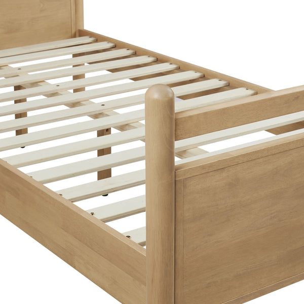 Modway Furniture Leni Twin Platform Bed Solid Wood Frame with Faux Leather Pillow Headboard Light Oak Canyon MOD-7310-LOA-CYN