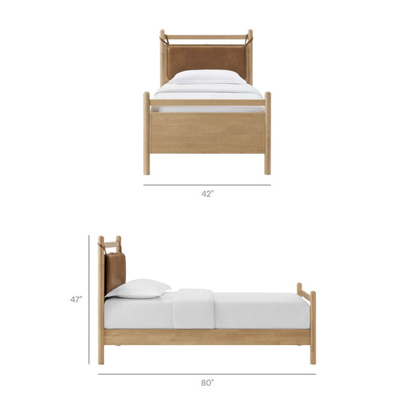 Modway Furniture Leni Twin Platform Bed Solid Wood Frame with Faux Leather Pillow Headboard Light Oak Canyon MOD-7310-LOA-CYN