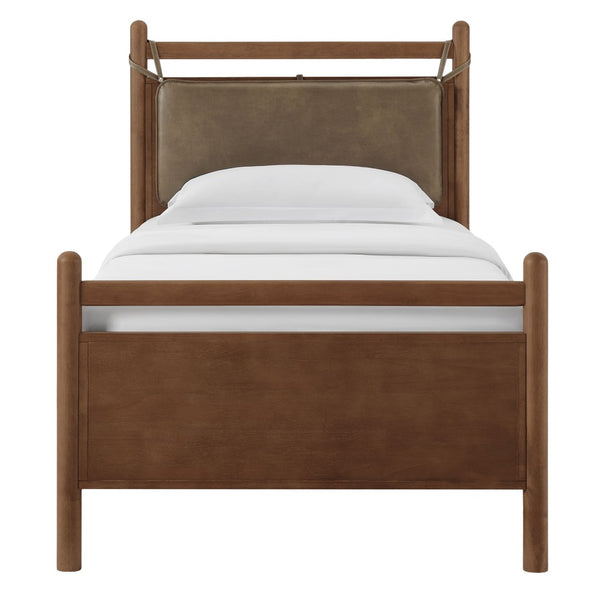 Modway Furniture Leni Twin Platform Bed Solid Wood Frame with Faux Leather Pillow Headboard Walnut Mushroom MOD-7310-WAL-MUS