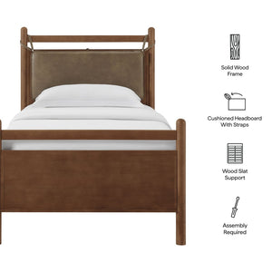 Modway Furniture Leni Twin Platform Bed Solid Wood Frame with Faux Leather Pillow Headboard Walnut Mushroom MOD-7310-WAL-MUS