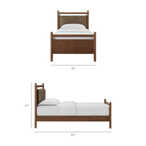 Modway Furniture Leni Twin Platform Bed Solid Wood Frame with Faux Leather Pillow Headboard Walnut Mushroom MOD-7310-WAL-MUS