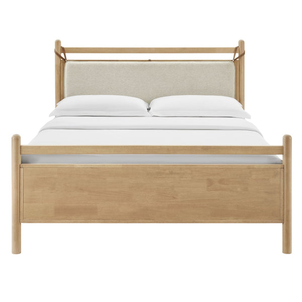 Modway Furniture Leni Solid Wood Full Platform Bed Organic Curved Frame with Upholstered Fabric Headboard Light Oak Heathered Ivory MOD-7311-LOA-HEI
