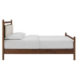 Modway Furniture Leni Solid Wood Full Platform Bed Organic Curved Frame with Upholstered Fabric Headboard Walnut Heathered Ivory MOD-7311-WAL-HEI