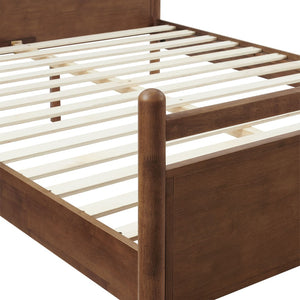 Modway Furniture Leni Modway Full Platform Bed Solid Wood Frame with Suspended Faux Leather Pillow Headboard Walnut Mushroom MOD-7312-WAL-MUS