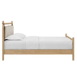 Modway Furniture Leni Modway Queen Platform Bed Solid Wood Frame with Suspended Fabric Pillow Headboard Light Oak Heathered Ivory MOD-7313-LOA-HEI