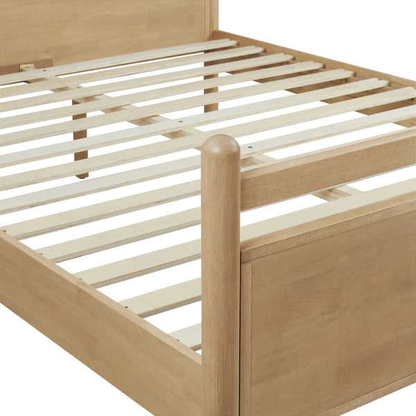 Modway Furniture Leni Modway Queen Platform Bed Solid Wood Frame with Suspended Fabric Pillow Headboard Light Oak Heathered Ivory MOD-7313-LOA-HEI