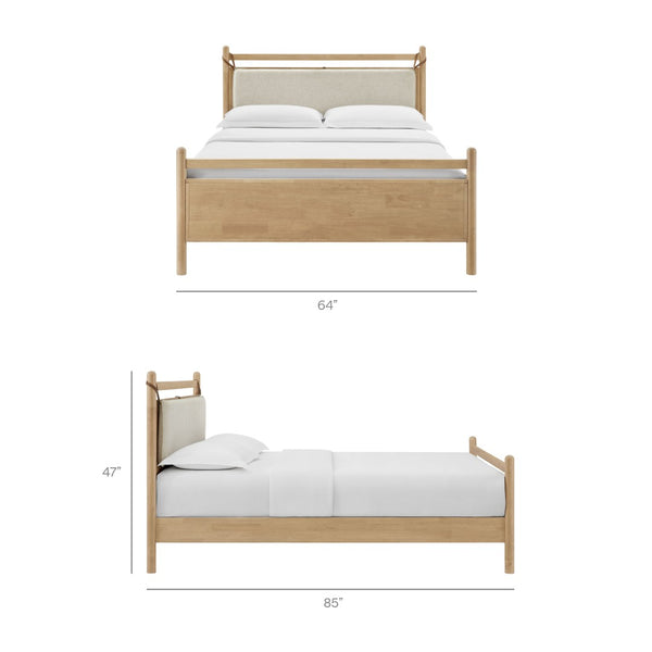 Modway Furniture Leni Modway Queen Platform Bed Solid Wood Frame with Suspended Fabric Pillow Headboard Light Oak Heathered Ivory MOD-7313-LOA-HEI